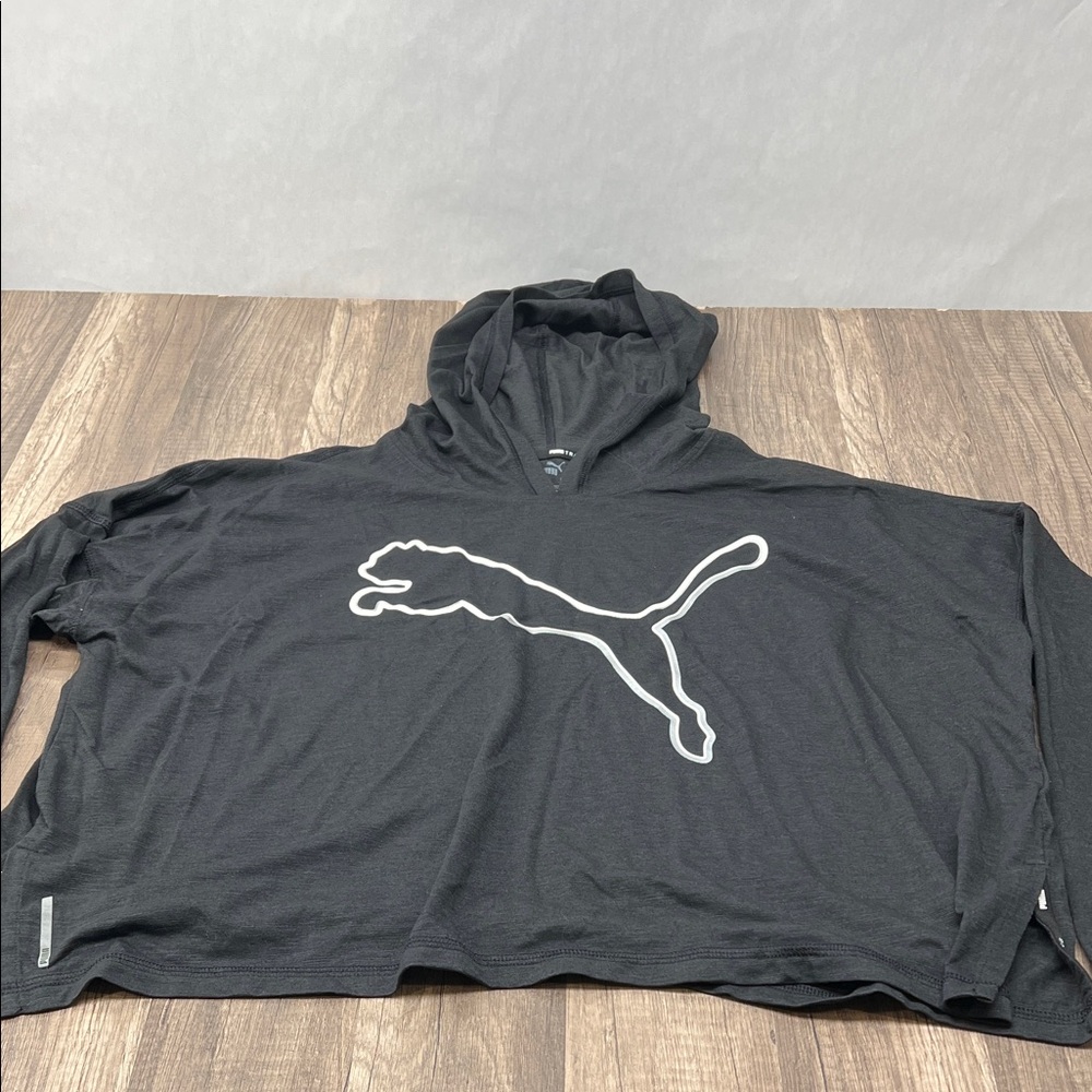 Puma Black Hoodie with White Jumping Cat Logo Outline